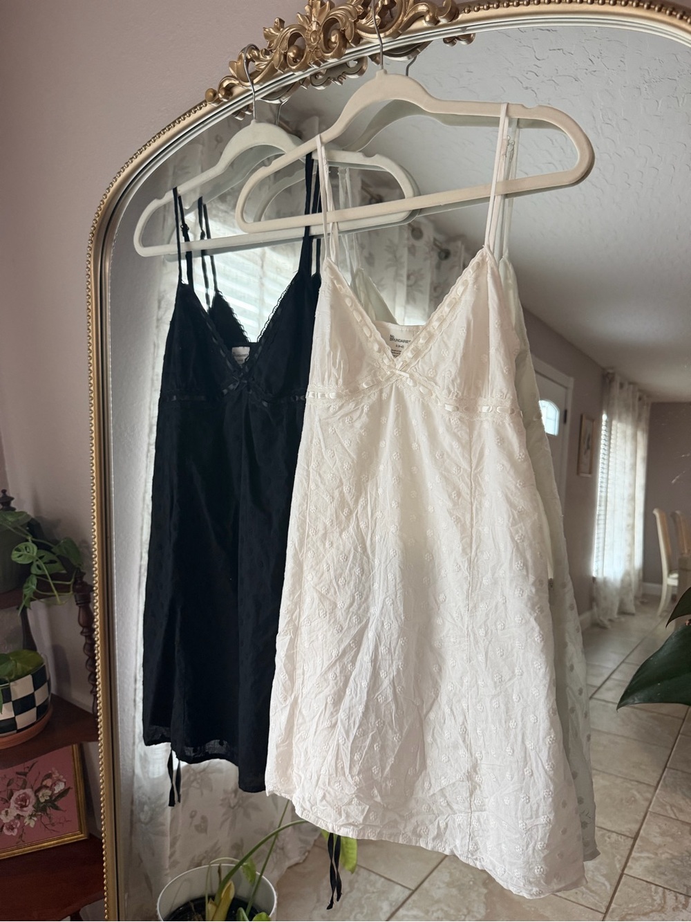 Set of Two Women's Lace Trim Slip Dress - Black and White